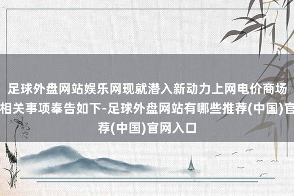 足球外盘网站娱乐网现就潜入新动力上网电价商场化转变相关事项奉告如下-足球外盘网站有哪些推荐(中国)官网入口
